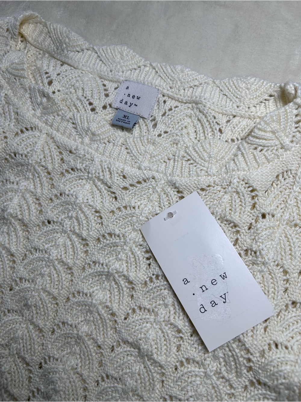 NWT XL Women's Short Sleeve Pointelle Mini Crochet Dress - A New Day, Off-White - Picture 5 of 9